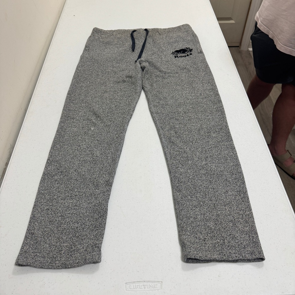 Roots Salt and Pepper Sweatpants Grey Straight Leg Drawstring Mens Size XL